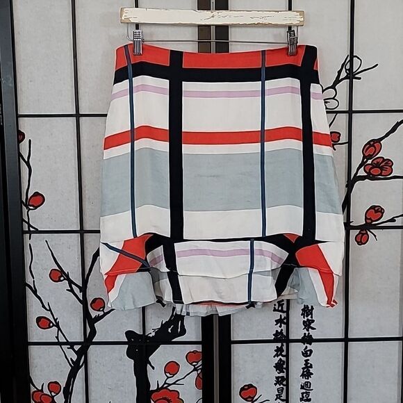 Ann Taylor Picnic Stripe Ruffle Hem Linen Blend Skirt - Picture 1 of 9